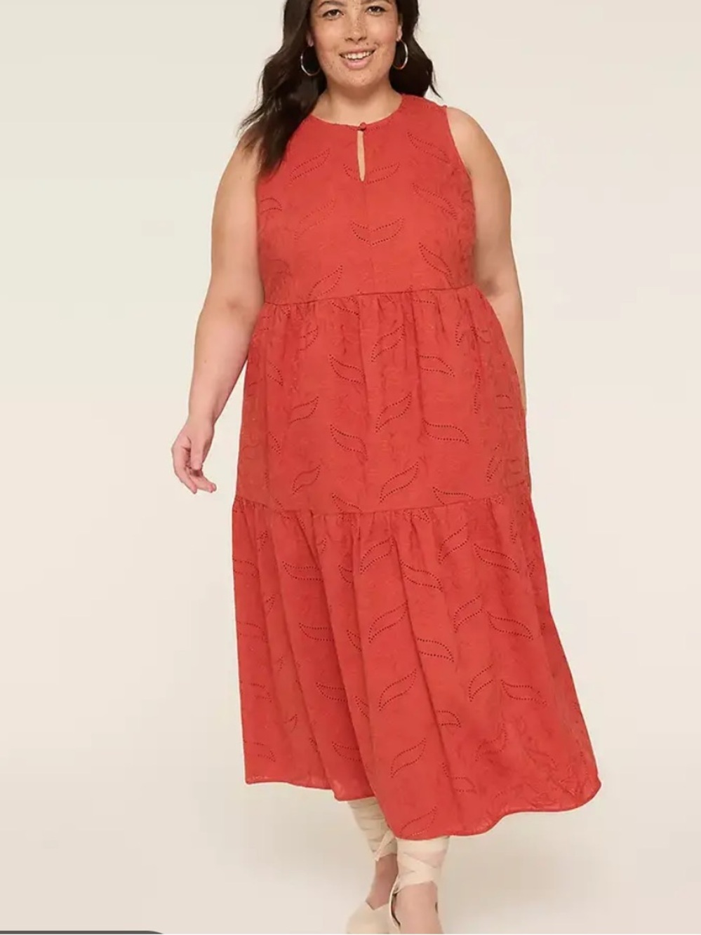 Lane Bryant Rust Cotton Embroidered Eyelet botanical Midi Dress Size 20